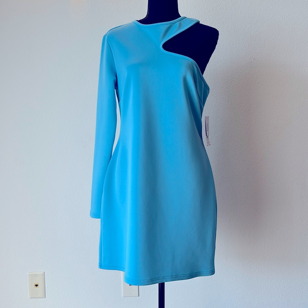 NWT: Womens Asymmetrical Blue Cut Out Mini Dress